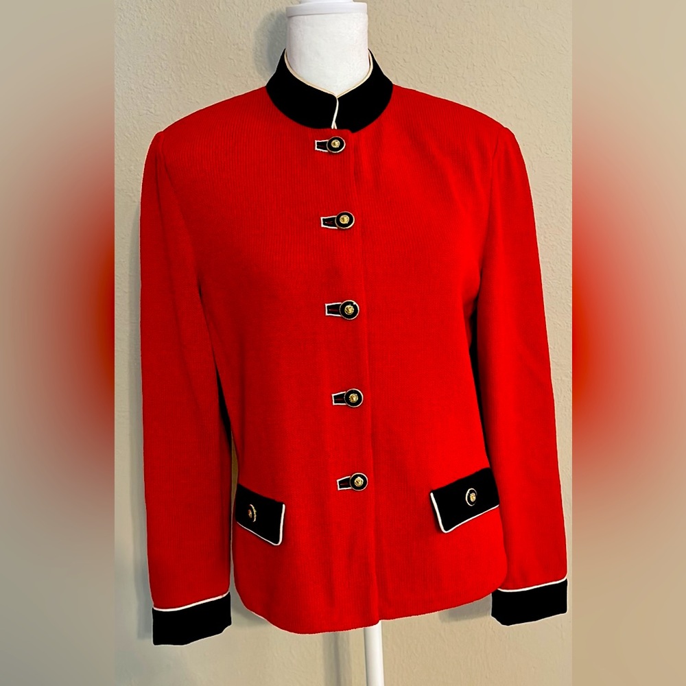 Classic Red/Black Suede ST JOHN Collection Jacket in Santana Knit